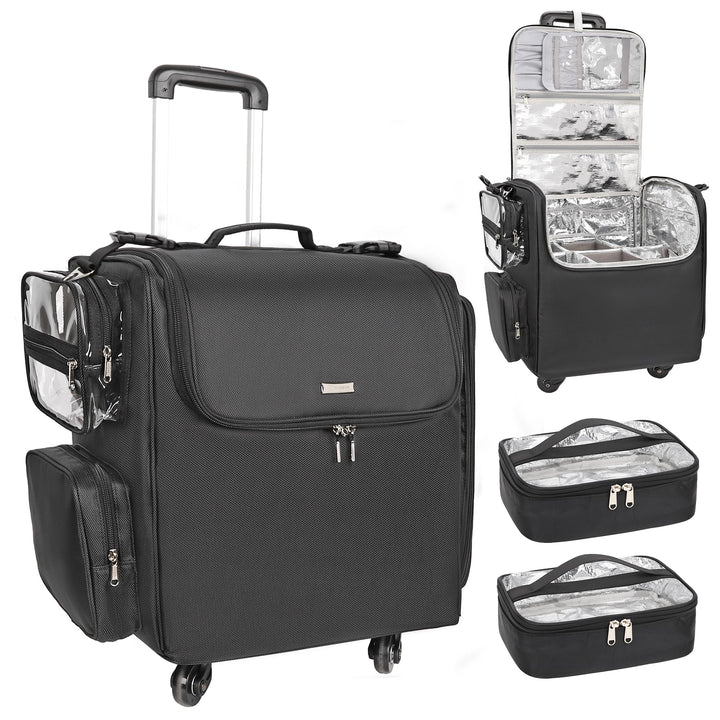 Relavel Roll-Make-up-Koffer – Hairstyling-Reisetasche mit 4 Rädern, Hitzeisolierter Schicht, Verstel