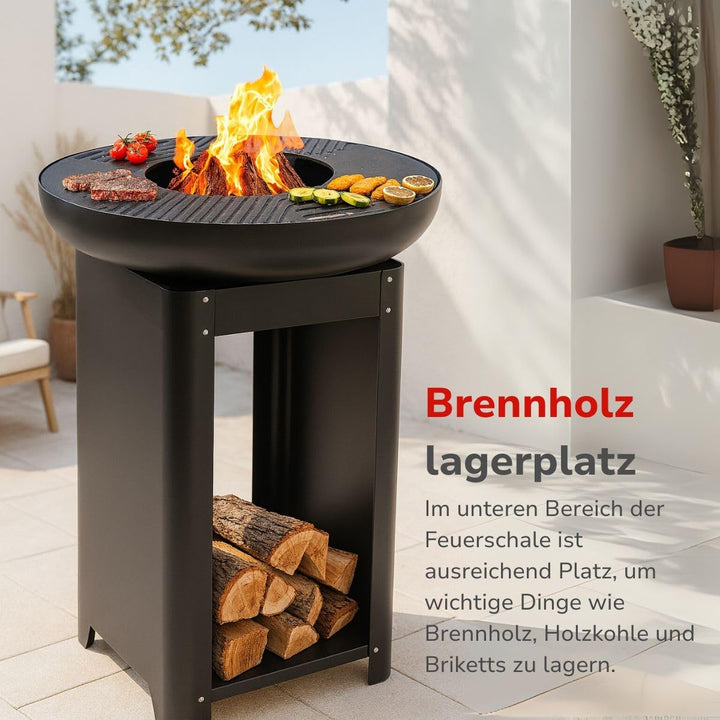 alpina 3-in-1 Feuerstelle und Grillplatte - Gartenkamin 61 x 90 cm - mit Teppanyaki-Grillplatte - Pl