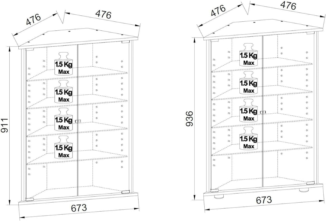 VCM Hängevitrine Wandvitrine Eckvitrine Glastür Vecko Weiss