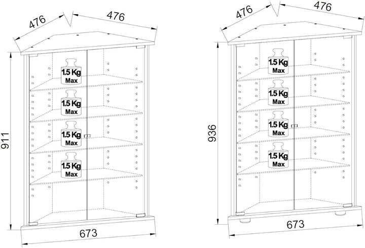VCM Hängevitrine Wandvitrine Eckvitrine Glastür Vecko Weiss