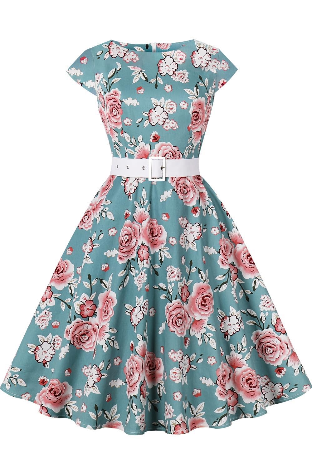 AXOE Damen Rockabilly Kleider 50er Jahre Baumwolle Gürtel, S F05