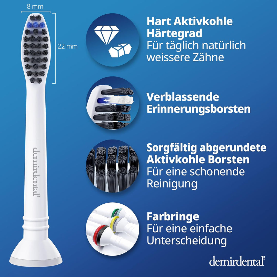 8er demirdental Ersatzbürsten passend für Philips Sonicare, Aktivkohle Aufsätze & Aufsteckbürsten, H