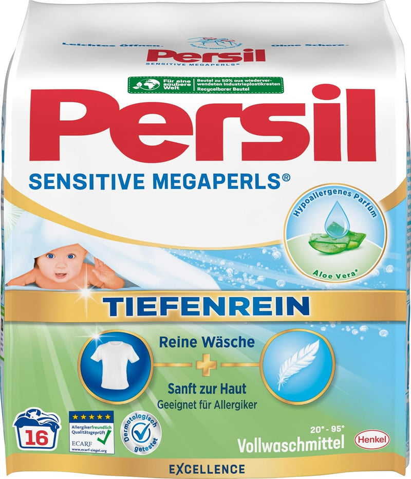 Persil Sensitive Megaperls 160 WL (10 x 16 Waschladungen), Waschmittel für Allergiker mit beruhigend