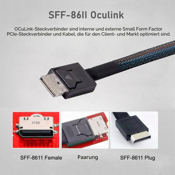 chenyang CY M.2 auf SFF-8611 Adapter,Oculink SFF-8612 SFF-8611 auf NVME PCIe SSD M-Key 2280 22110mm