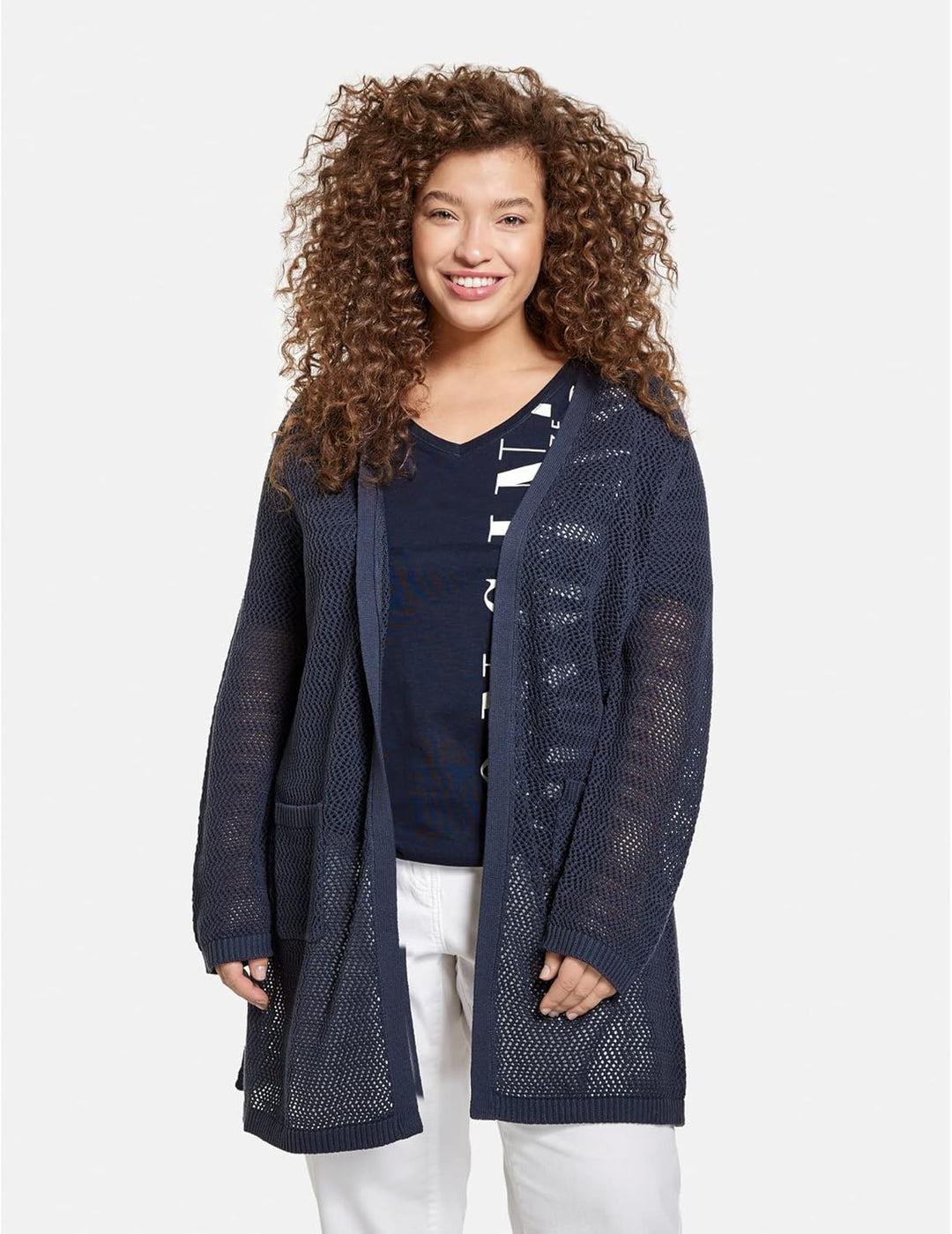 Samoon Damen Jacke Strick 50 Blue Berry, 50 Blue Berry