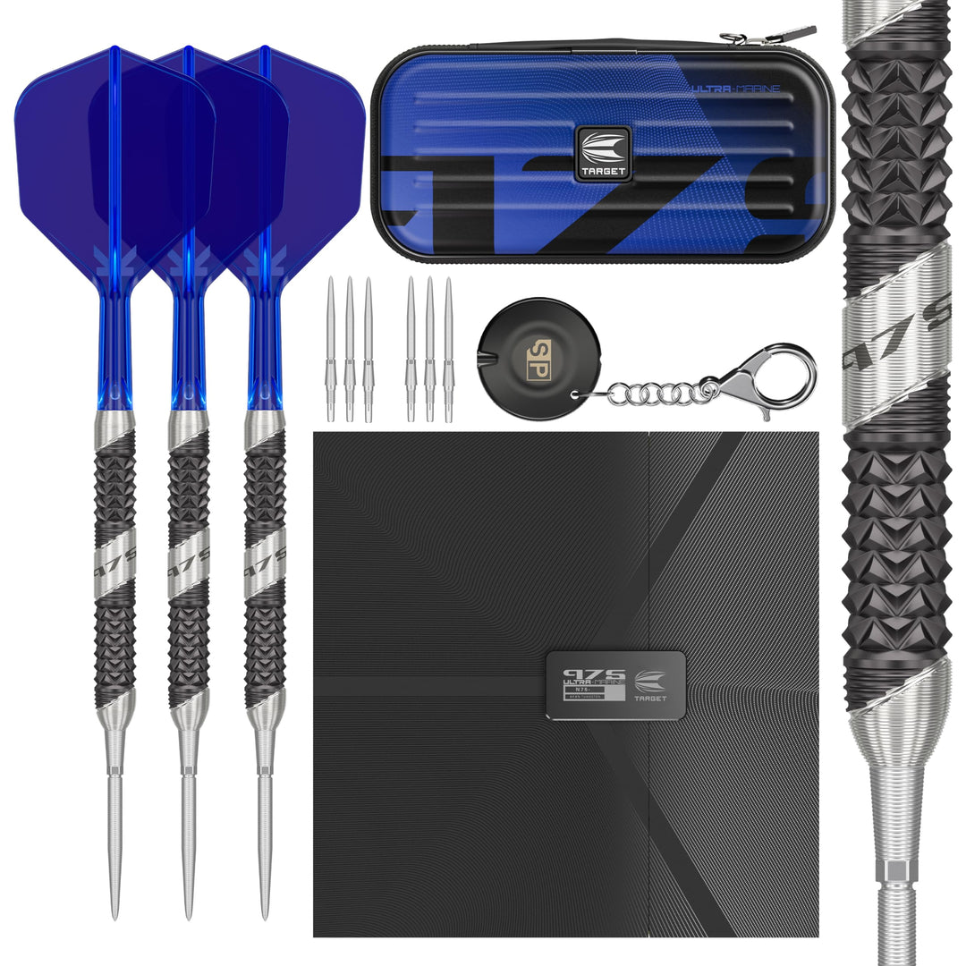 Target Darts 975 Ultra Marine 97.5% Wolfram Swiss Point Stahlspitze Dart Satz with K-Flex 24 g Barre