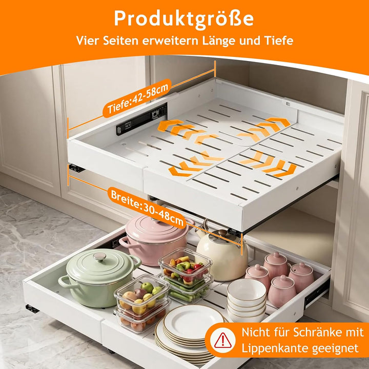 2-Stück 4-Richtungen Teleskopschublade Ausziehbar Schublade: Breite 30–48cm Tiefe 42–58cm Küchenschr