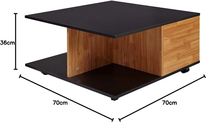 KADIMA DESIGN Couchtisch RAPIDO: 70x70x36,5 cm, 2 Schubladen, Rollen, Melaminharzbeschichtung, Weiss