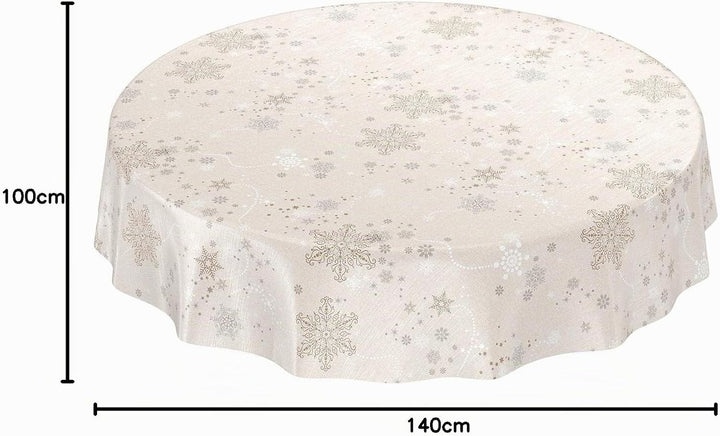 ANRO Wachstuchtischdecke Wachstuch Wachstischdecke Tischdecke Weihnachten Schneeflocken Beige 100x14