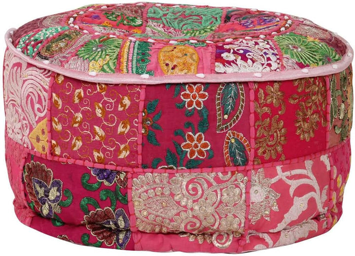 TEWTX7 Patchwork-Fusshocker mit Exquisiten Stickereien Besetzt, Handgefertigt Patchwork Rund Puffhoc