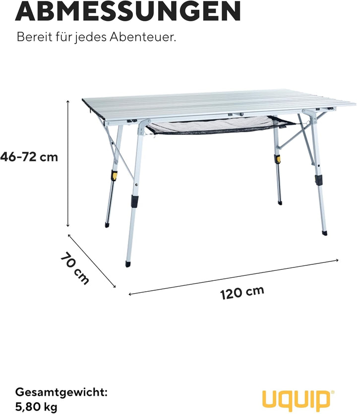 Uquip Alu Campingtisch Variety L Klapptisch Wetterfest Leicht Höhenverstellbar Silber Single, Silber