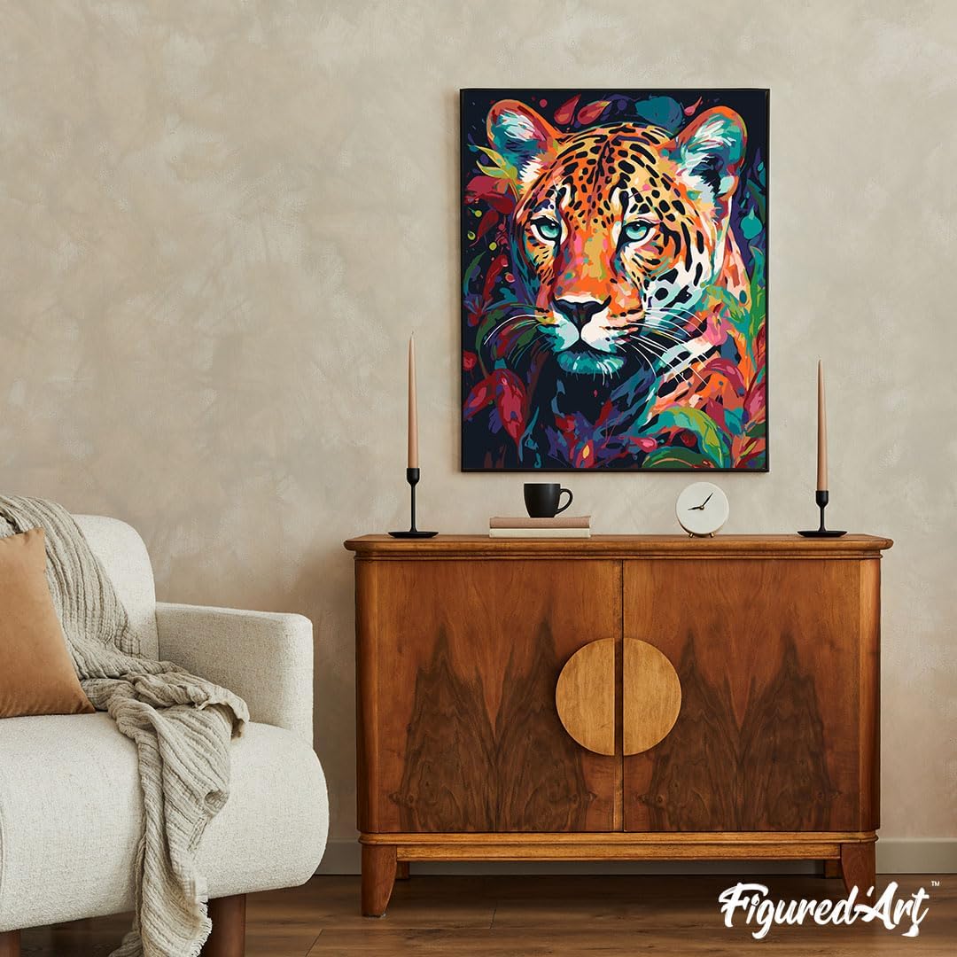 Figured'Art Malen Nach Zahlen Erwachsene Mit Rahmen Leopard Farbenfroh Abstrakt - Paint by Numbers B