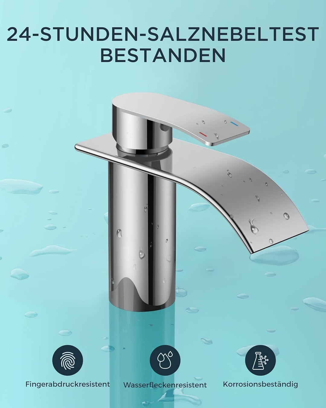 FORIOUS Wasserhahn Bad, Edelstahl Wasserfall Waschbeckenarmatur mit Auslaufhöhe 80MM, Einhebel-Misch