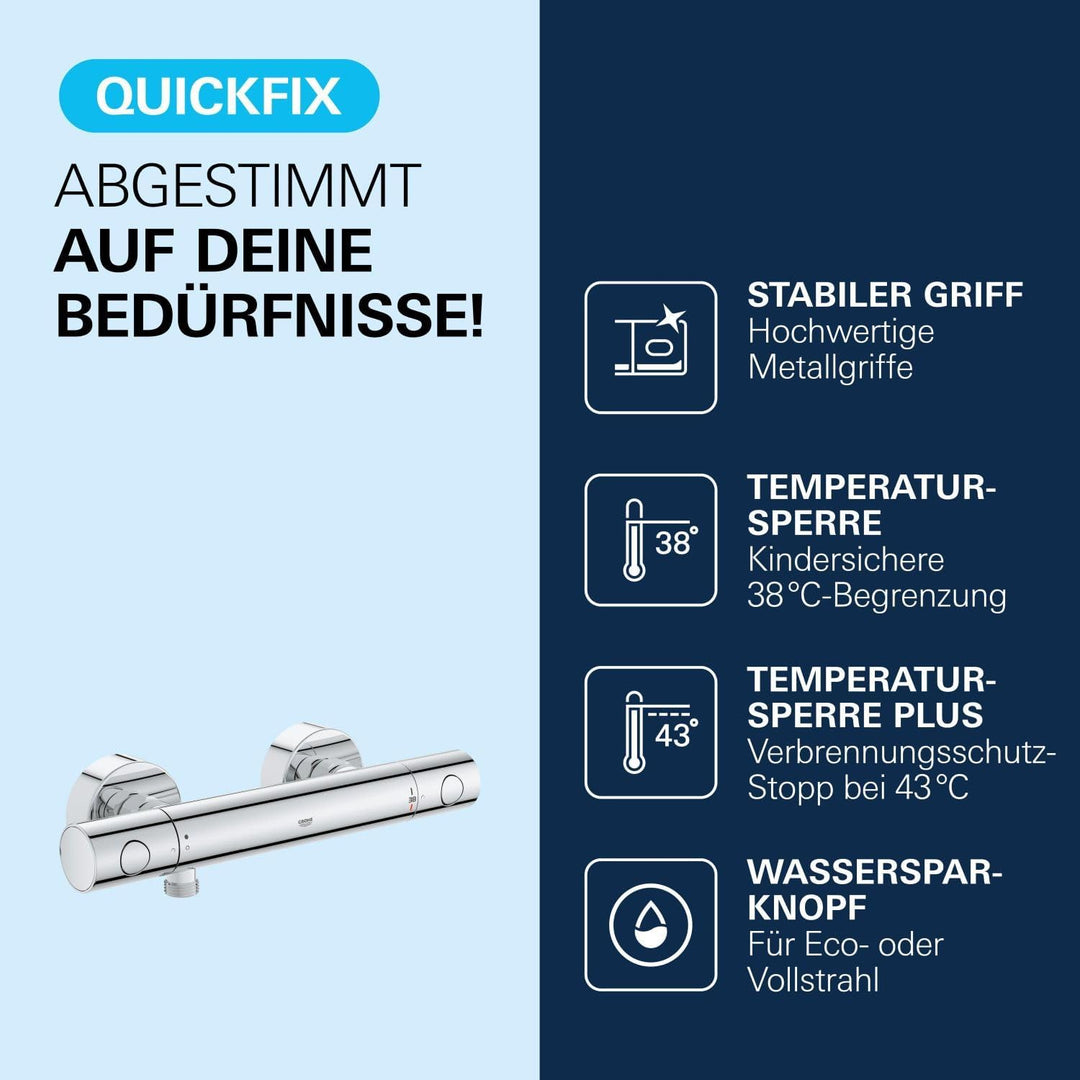GROHE Precision Get - Thermostat- Brausebatterie (wassersparend, ergonomischer Metallgriff, Sicherhe
