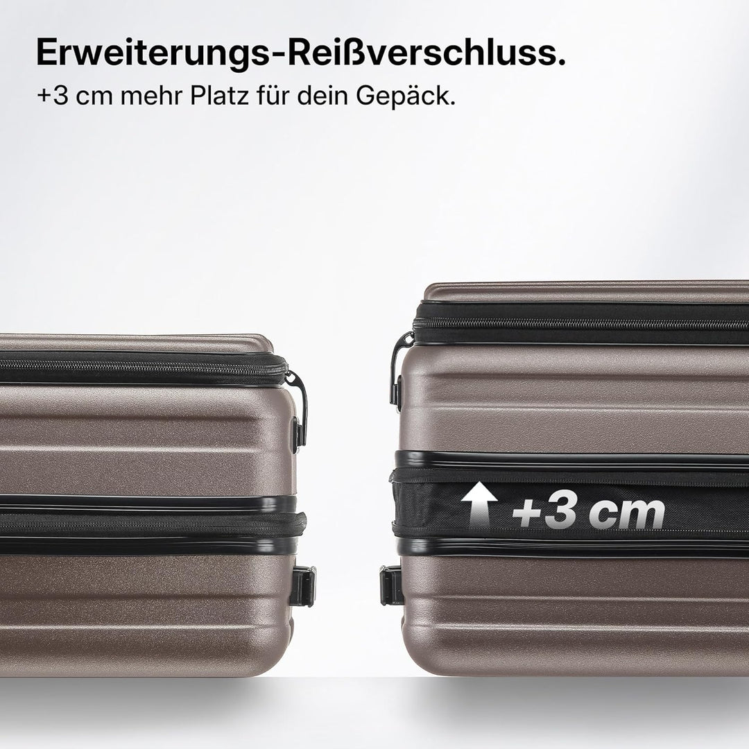Münicase Koffer Expandierbar – Hartschalen-Trolley mit Oberseiten-Öffnung, Kompressionsgurt & extra
