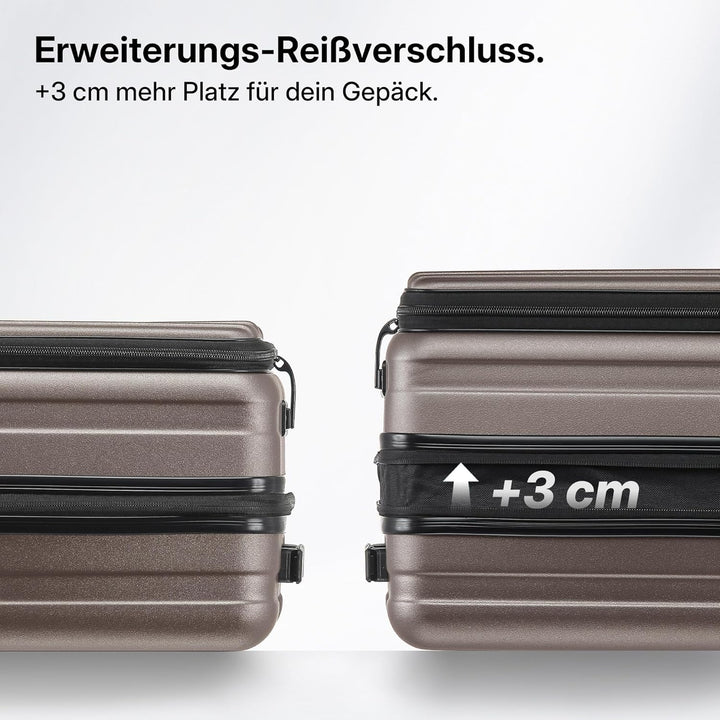 Münicase Koffer Expandierbar – Hartschalen-Trolley mit Oberseiten-Öffnung, Kompressionsgurt & extra