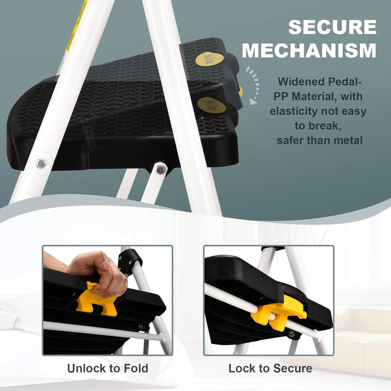 HBTower 5-Stufen-Leiter mit Handläufen, Klappbarer Tritthocker mit Breitem Anti-Rutsch-Pedal, Stabil