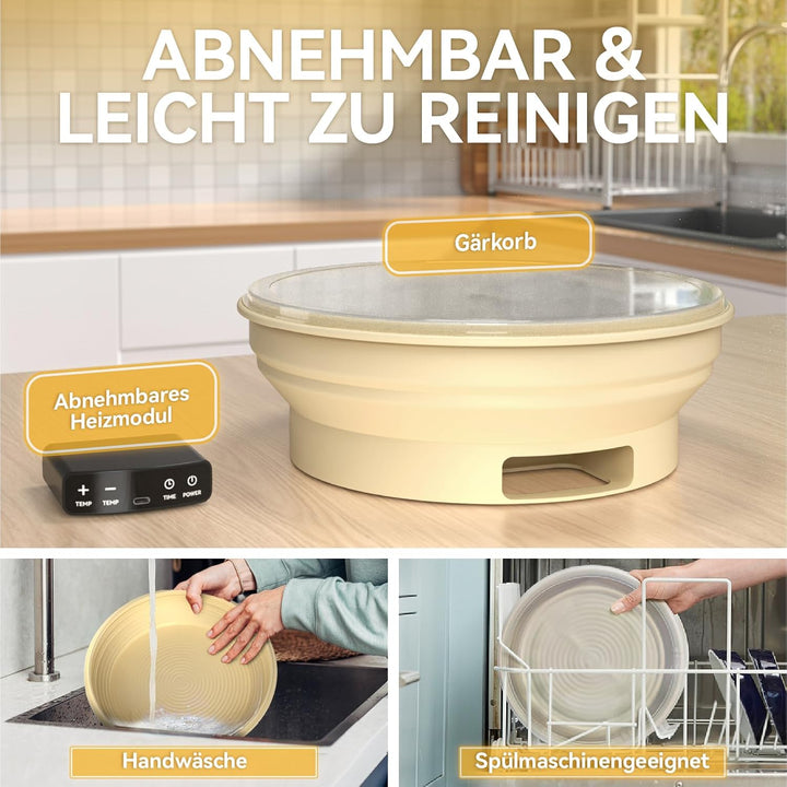 Gärkörbchen mit Heizfunktion und Timer – Rundes Silikon Gärkorb 30cm Brot Backen Zubehör für Sauerte