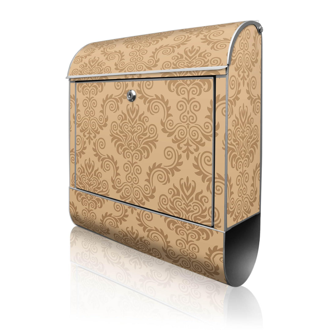 banjado® Design Briefkasten mit Motiv Tapete Beige 39x47x14cm &amp; 2 Schlüssel - Briefkasten Stahl Silb