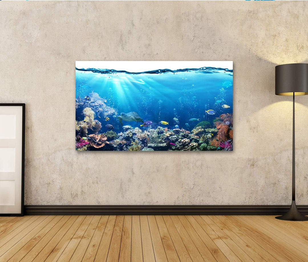 islandburner Bild auf Leinwand Unterwasser Szene Riff Und Tropischen Fischen Aquarium Bilder Wandbil