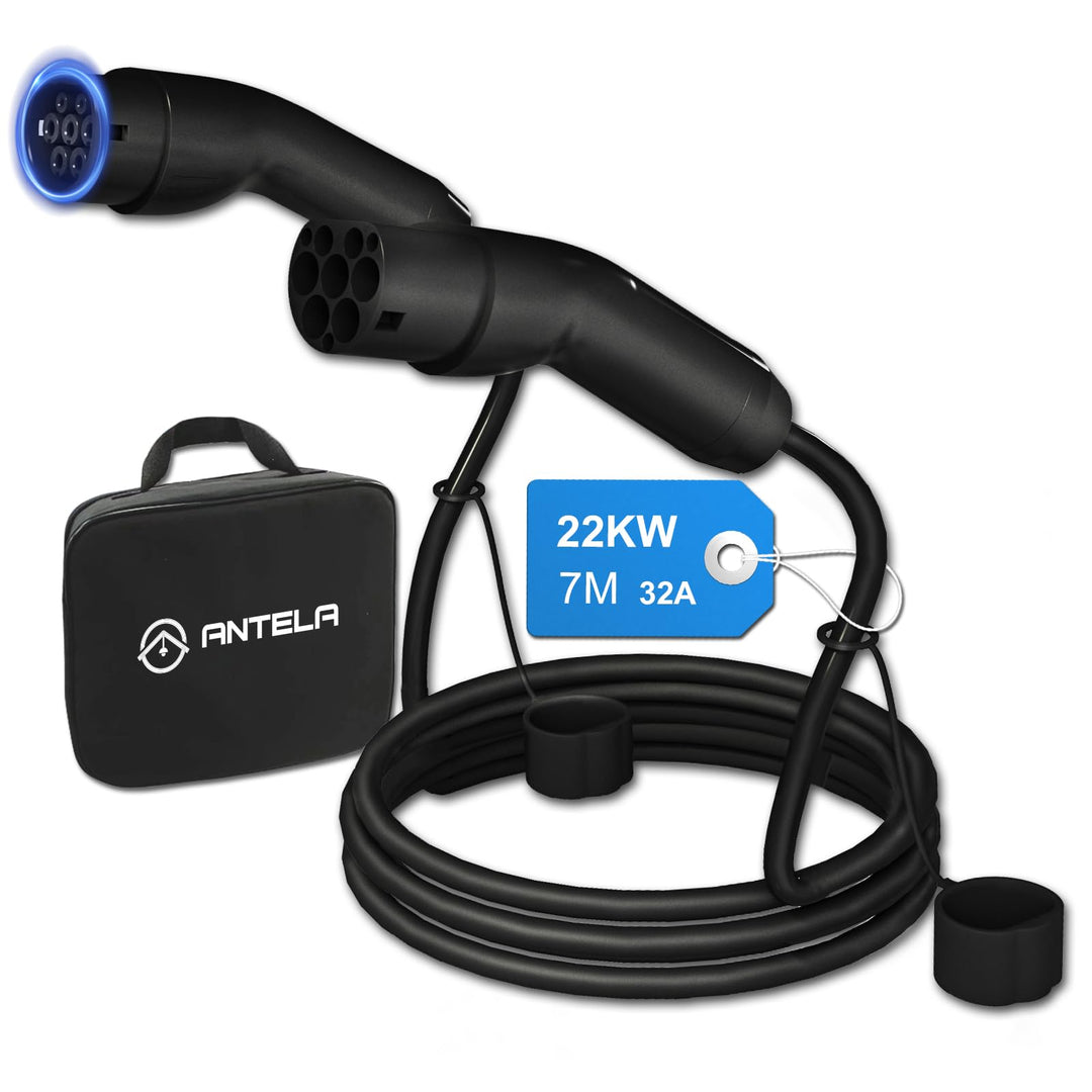ANTELA Typ 2 Ladekabel 22kW/32A/7M, 3-Phasig für EV Elektroautos PHEV mit Tragetasche, 22kW/32A