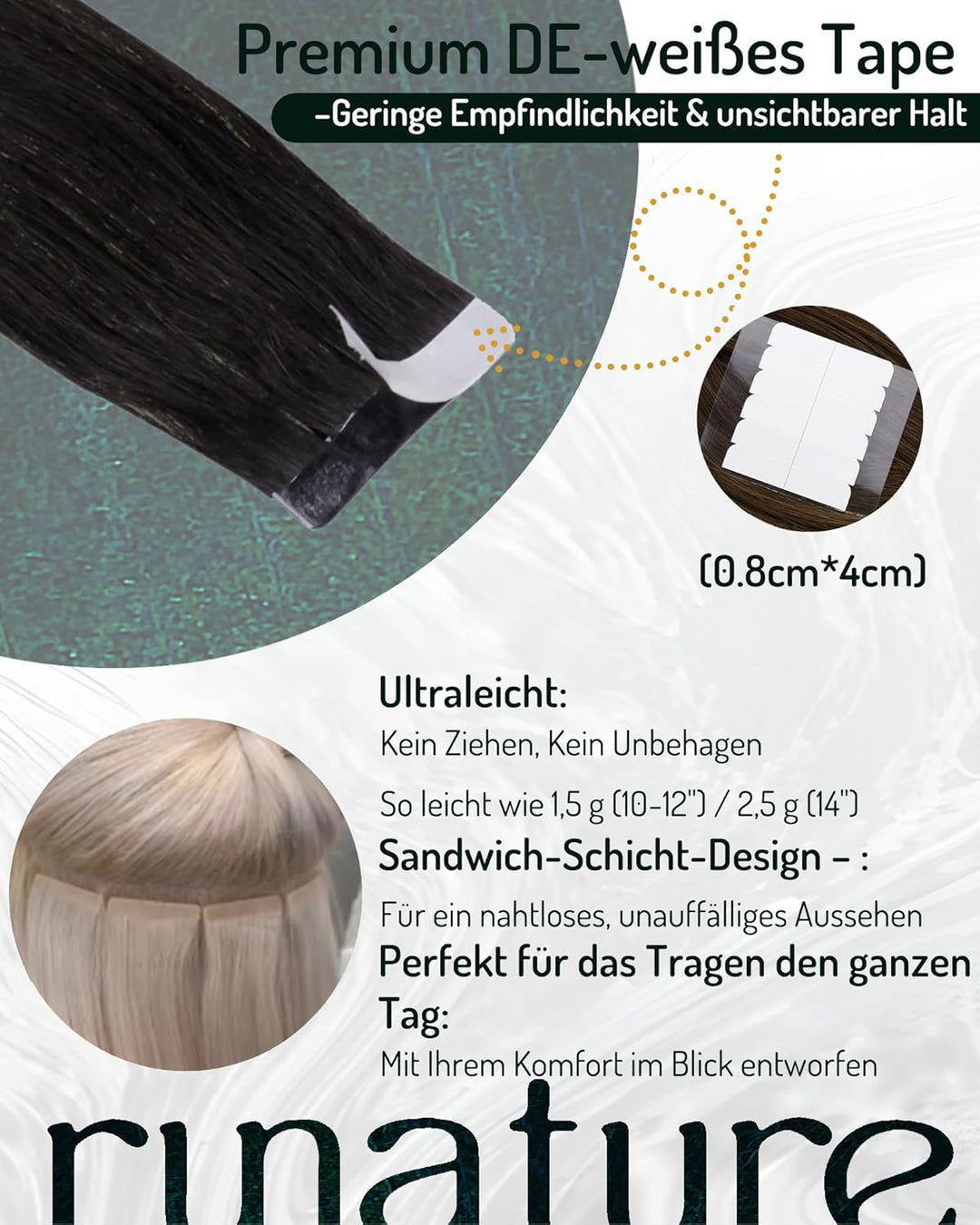 RUNATURE Tape in Extensions Echthaar Balayage Braun Blond 60cm Ombre Haarverlängerung 50g 20pcs #2/6