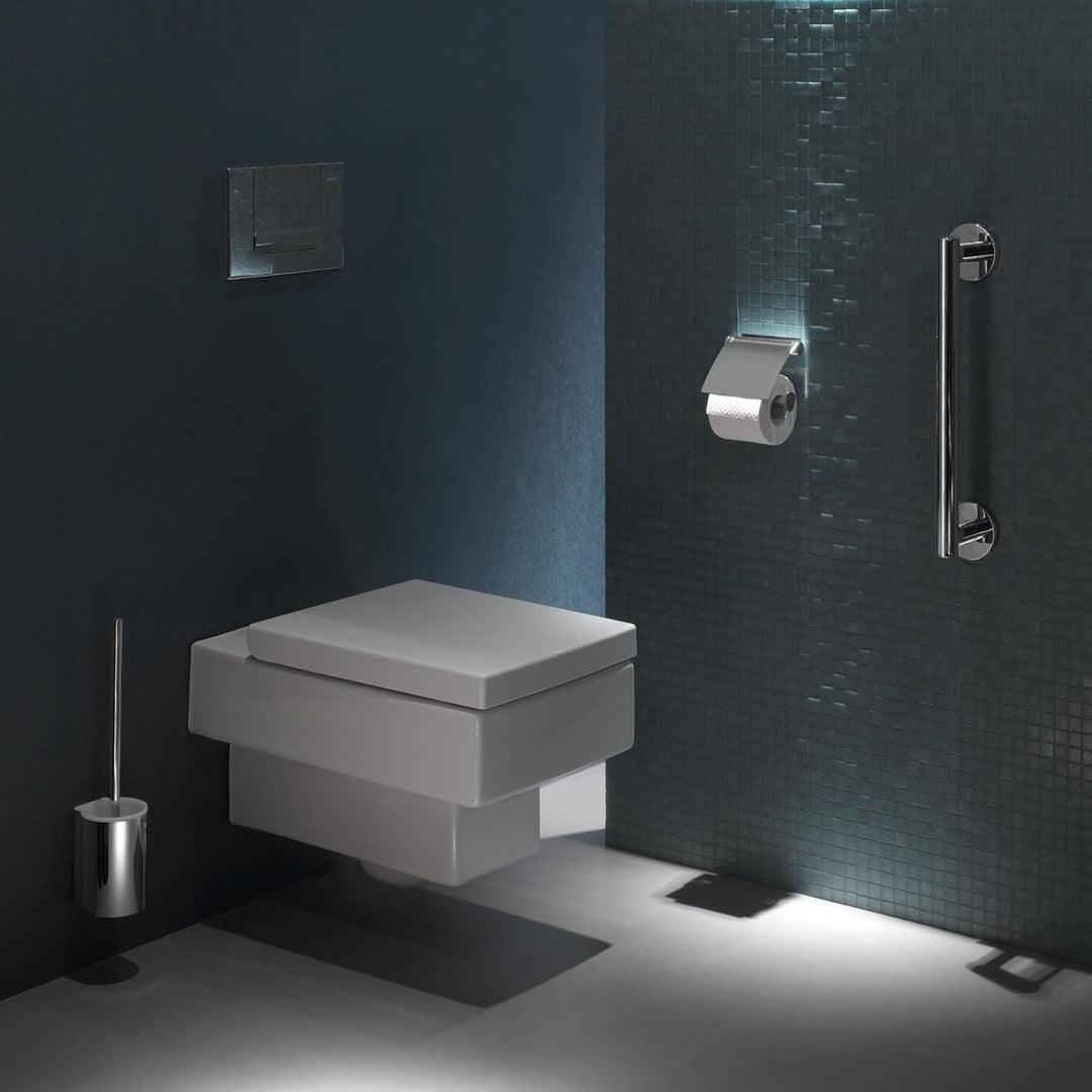 KEUCO Plan Toilettenpapierhalter mit Deckel, offene Form, Metall verchromt, Made in Germany, schwenk