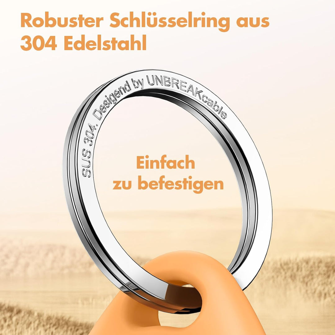 UNBREAKcable 360° Schutzhülle für AirTag [4er-Pack], TPU Vollschutz Schlüsselanhänger mit 304 Edelst