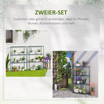 Outsunny Pflanzenregal 2er Set, Pflanzenständer mit 4 Etagen, Blumenständer, Blumenregal für Balkon,