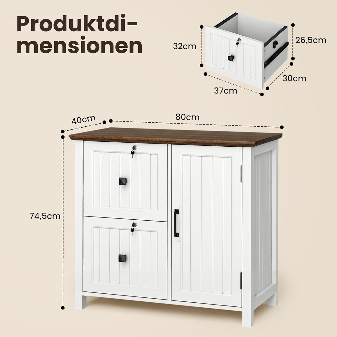 Pamapic Aktenschrank Holz Abschliessbar mit 2 Schubladen, Büroschrank für Formate Letter/Legal/A4, B