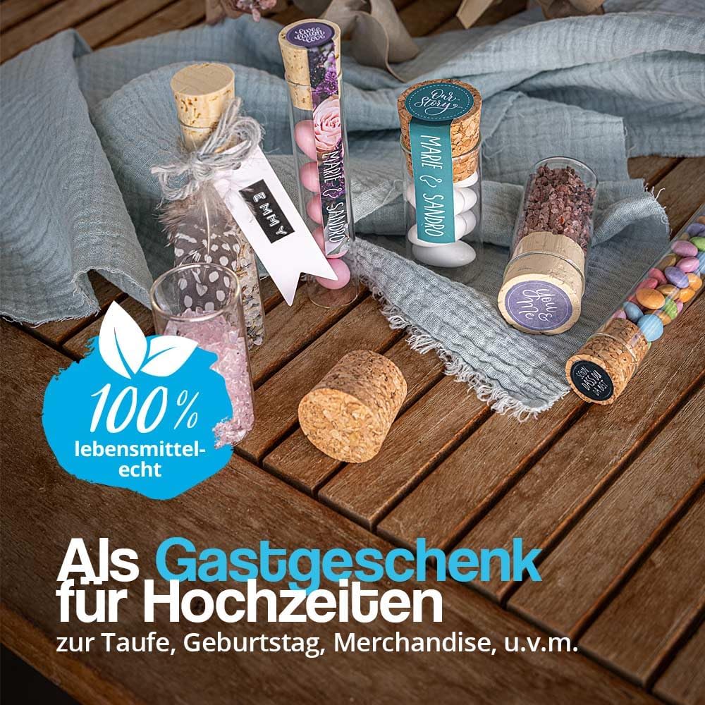 Tuuters Reagenzgläser mit Korken 50 Stück für kleine Gastgeschenke Mandeln zur Hochzeit Taufe Kommun