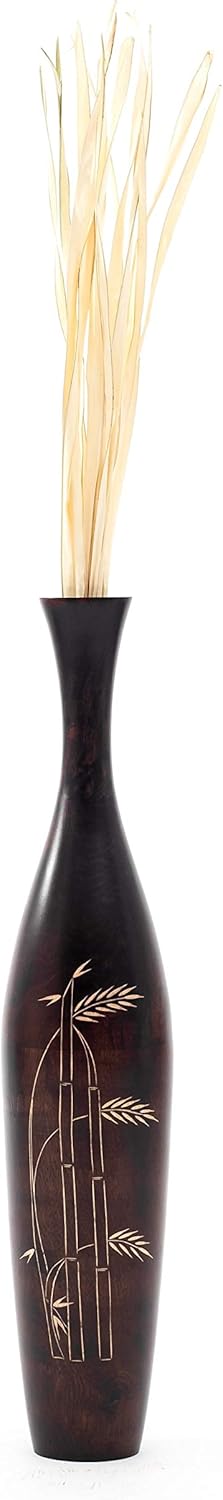 Leewadee Grosse Bodenvase für Dekozweige hohe Standvase Design Holzvase, Holz, 90 cm, Braun, 90 cm