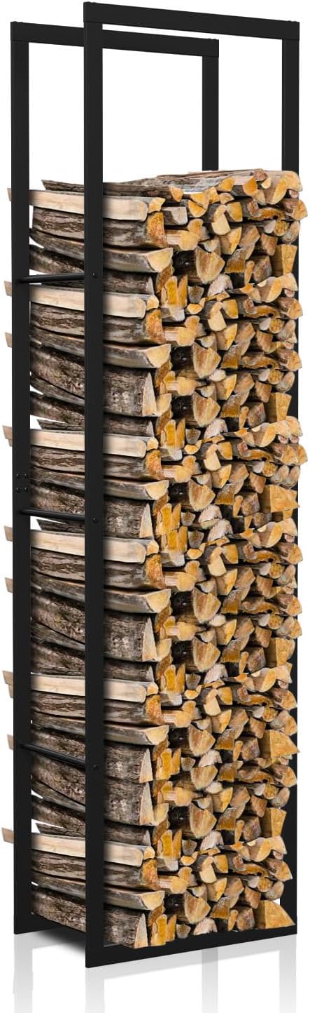 Ikodm kaminholzregal Innen und Aussen, Metall Brennholzregal aussen 40 x 25 x 150CM, Holzstapelhilfe