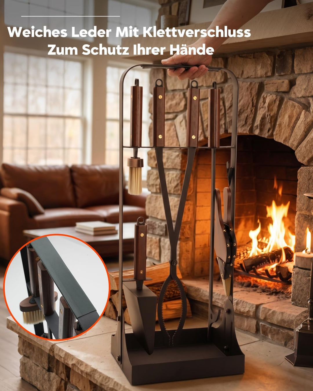 Onlyfire 79.5cm Hochwertige Kaminbesteck Set, 6-teilig Modernes Kamin Set | Hitzebeständige Kamingar