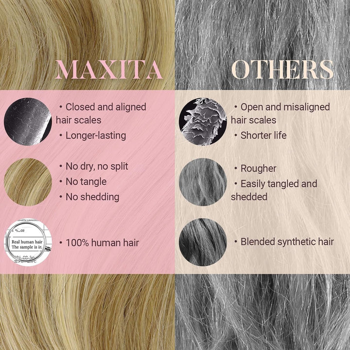 MAXITA Clip in Haarverlängerungen aus echtem Menschenhaar, Remy Haar Clip in Extensions für Damen, n