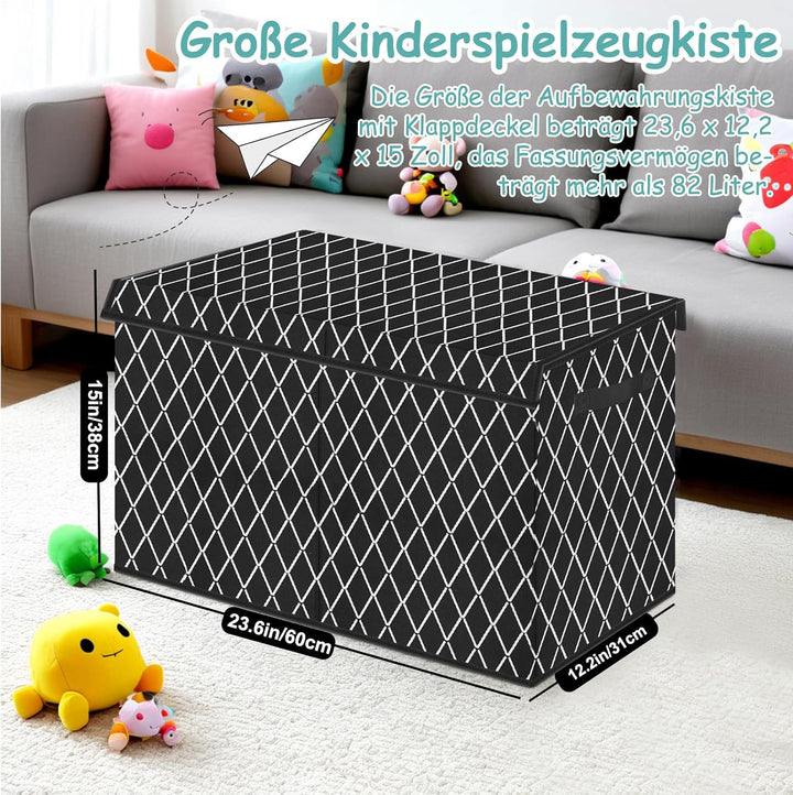 VERONLY Aufbewahrungsbox Spielzeugkiste mit deckel Kinder, 83L Spielzeug Aufbewahrung mit Griffen, F
