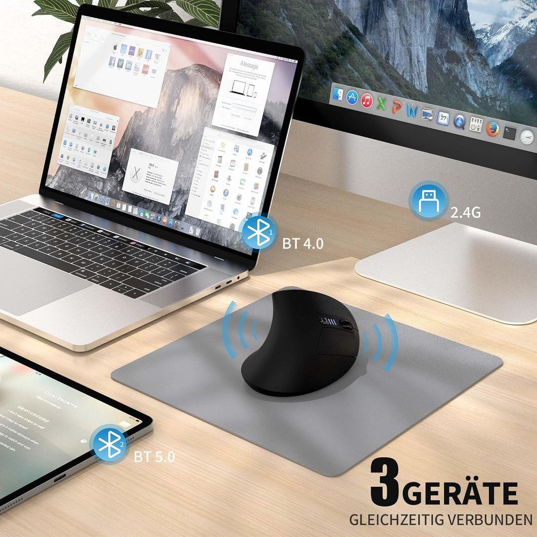 Uineer Ergonomische, kabellose vertikale Maus, dreifarbige Atemlichter, BT5.0/4.0/2.4G Bluetooth, wi