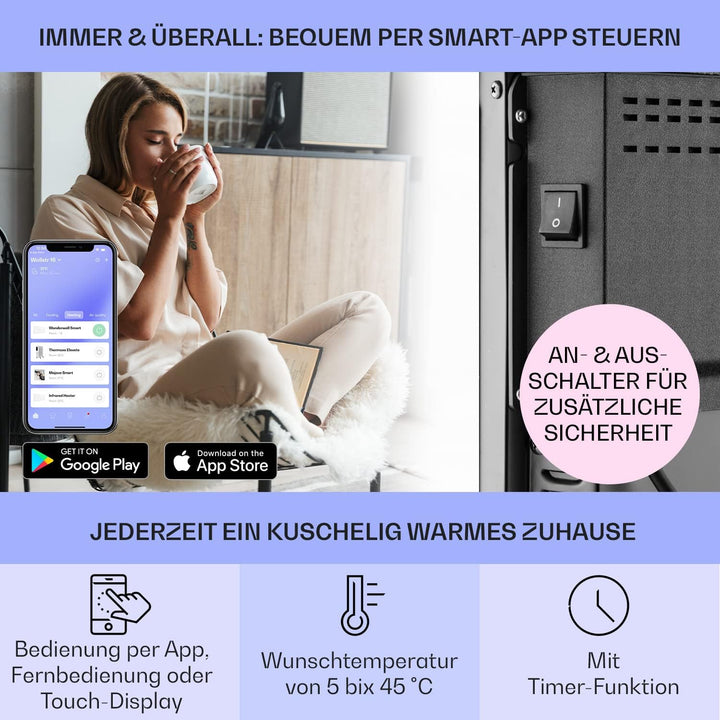 Klarstein Elektroheizung, Konvektor-Heizung mit Bodenrollen, Mobile Elektroheizung Energiesparend, L