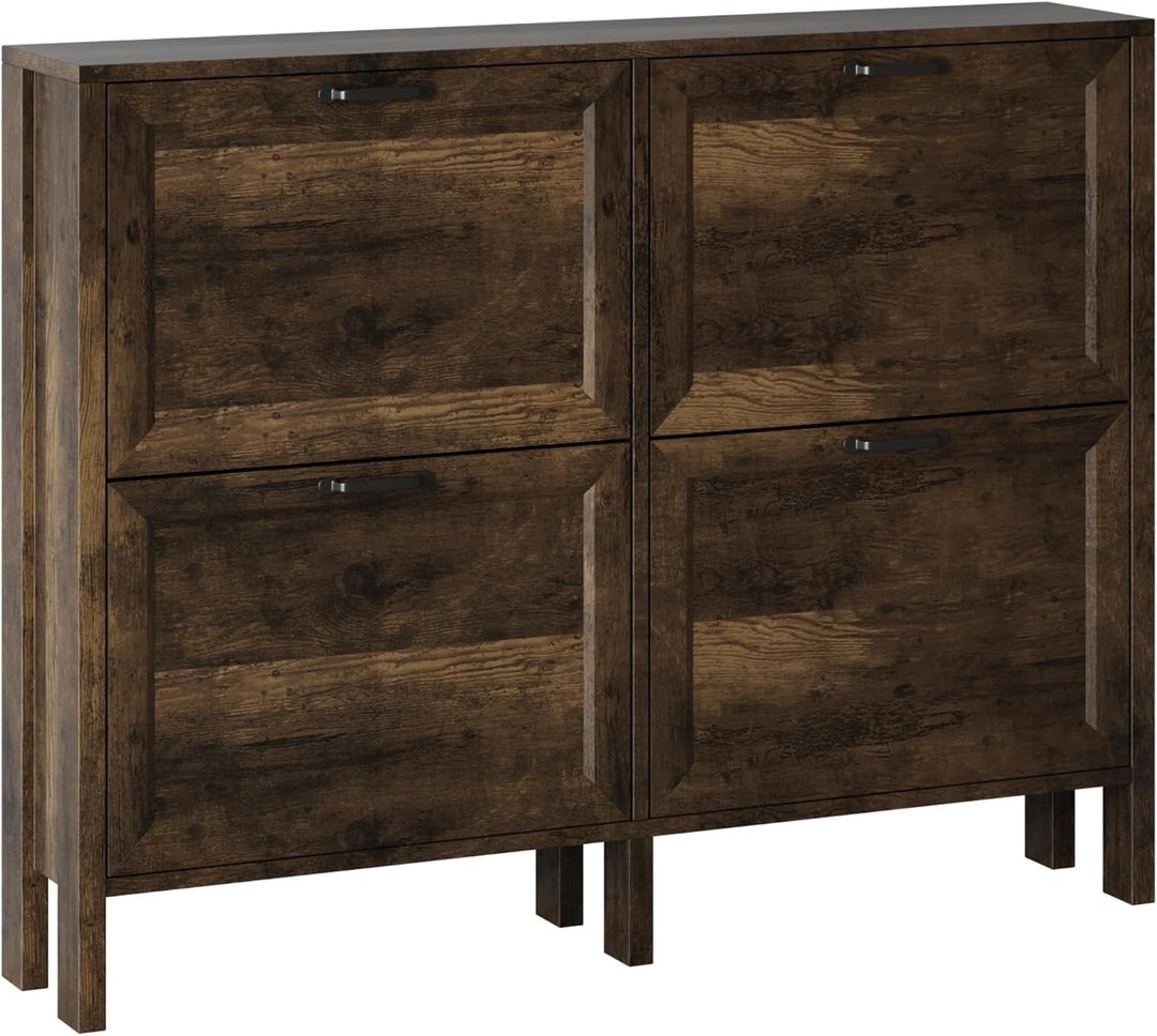 Schuhschrank mit 2 Klappschubladen，120x 81x23cm，Schmaler freistehender Schuh-Organizer，für Eingangsb