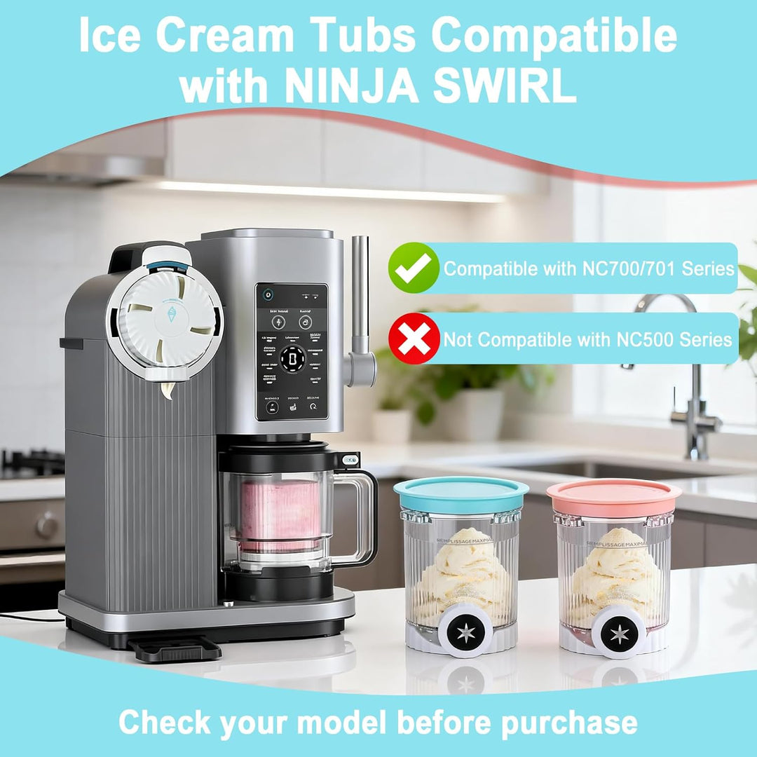 4 Stück Behälter für Ninja Creami Swirl 480 ml, Ersatzbecher für Ninja Swirl Creami NC700 & NC701 Se