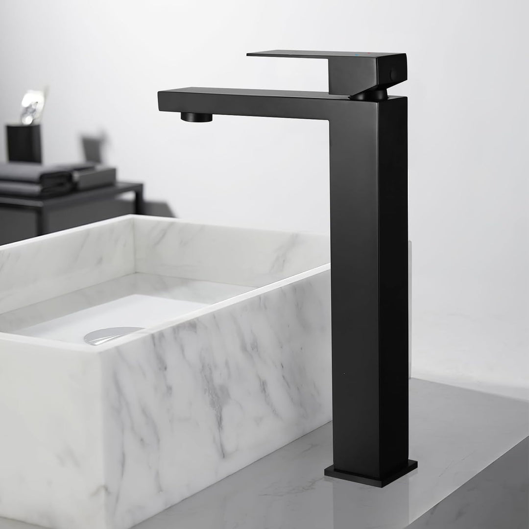 BONADE Waschtischarmatur Schwarz Hoch, Wasserhahn Bad Schwarz, 24cm hohem Auslauf waschbeckenarmatur