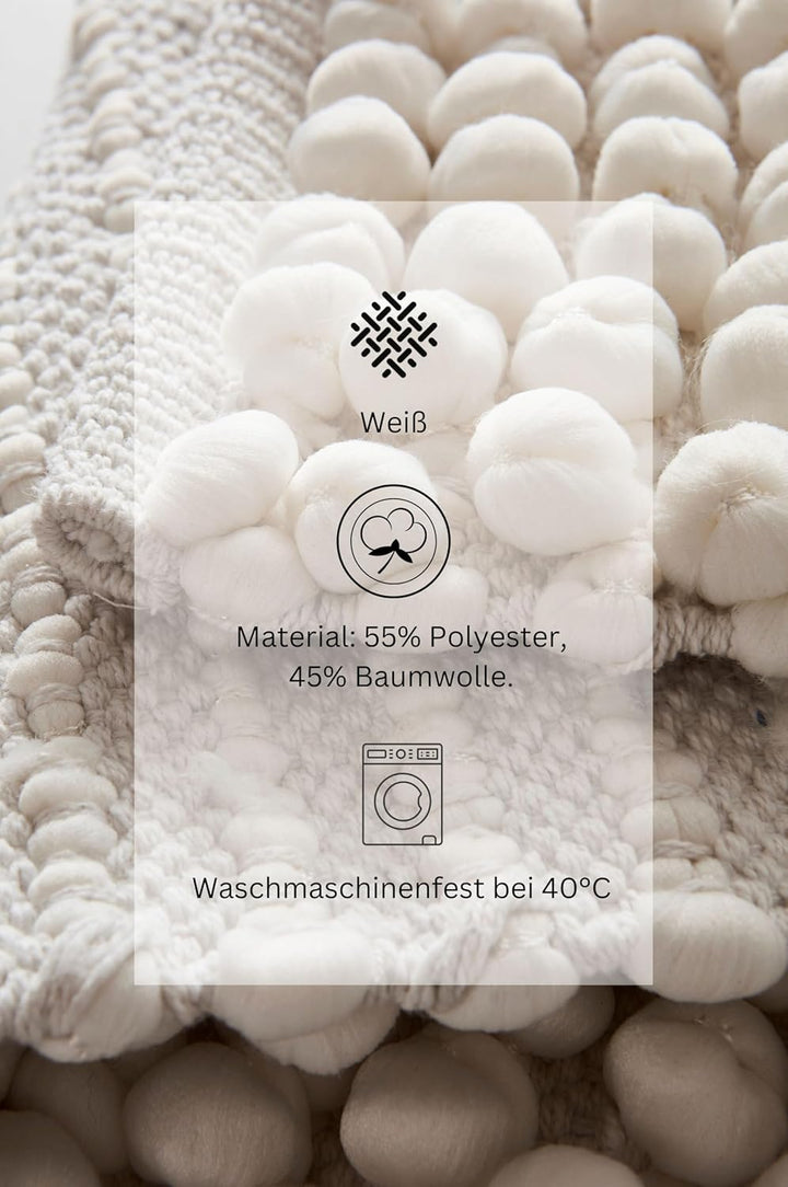 JOTEX Popcorn Badteppich, Weiss, 80x120 cm Weiss 80X120, Weiss 80X120