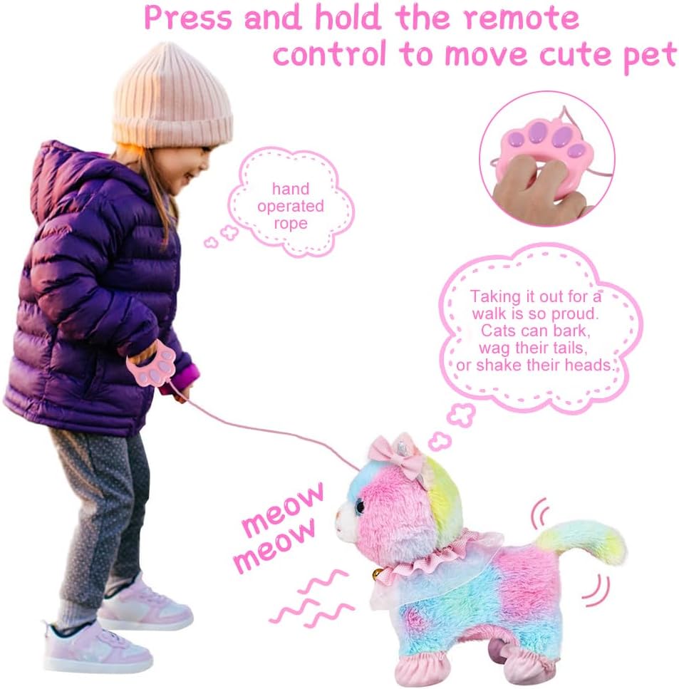 Spielzeug Katze für Kinder, Interaktive Plschkatze mit Gehen, Bellen, Schwanzwedeln, Katze Spielzeug
