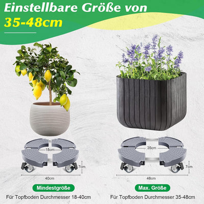 Linkax Pflanzenroller Ø 35-48cm, Rollbrett Pflanzen bis 150 KG, Untersetzer Blumentopf Gross Pflanze