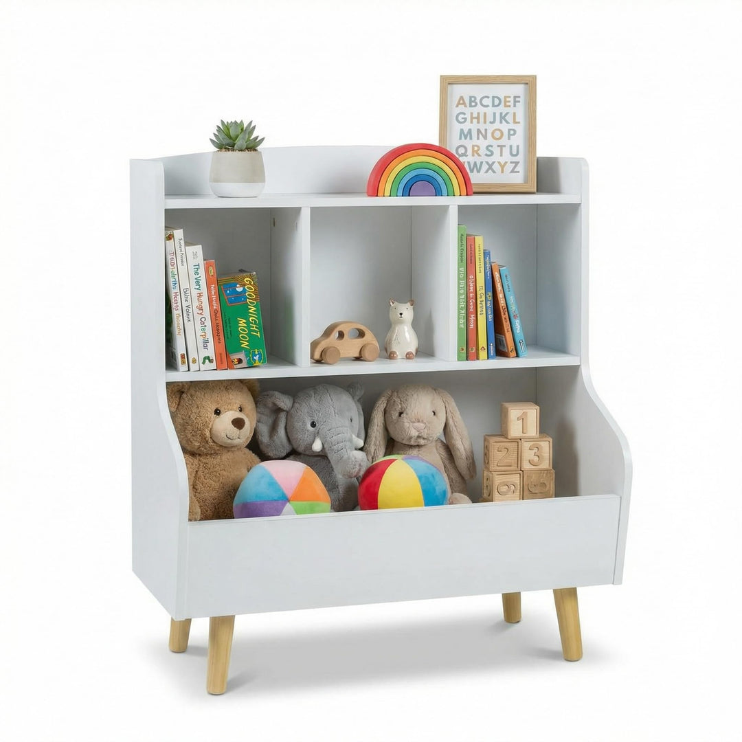 Kinderregal mit Spielzeugaufbewahrung – Bücherregal für Kinder, 3-stufiges Standregal mit Beinen, 5-