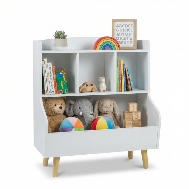 Kinderregal mit Spielzeugaufbewahrung – Bücherregal für Kinder, 3-stufiges Standregal mit Beinen, 5-