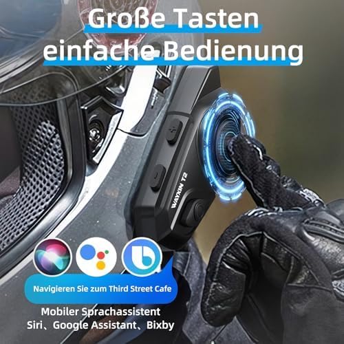 WAYXIN T2 Motorrad Headset mit Gegensprechanlage,Helm Kommunikationssystem für 2 Personen in Reichwe