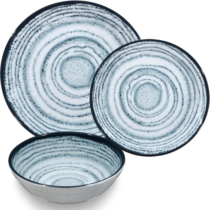 Melamin Geschirr Set Schiefer 4 Personen Blau Wohnwagen Camping Picknick 12 Teile - Geschirr, 12 Tei