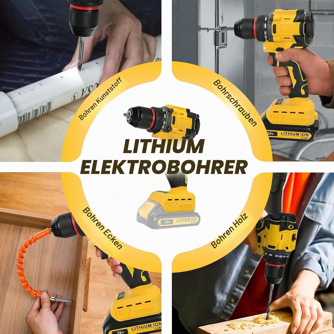 Akku-Bohrschrauber für DEWALT 20V Akkus,25+1Drehmoment Einstellung, Max. Drehmoment 60N-m, LED-Licht