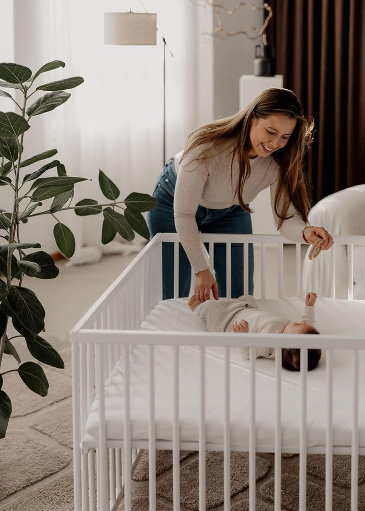 Sämann Laufstall Baby 75x100 cm mit Matratze SleepPlus & Schlupfsprossen | TÜV geprüft | stufenlos h